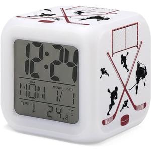 Hockey Ball Alarm Clock for Kids Boy Girl 7 LED Color Changing Wake Up Clock Home Decor Bedroom Digital with Temperature Display