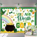 St. Patrick's Day Backdrop You are Worth More Than Gold Photography Background Rainbow Shamrock Lucky Clover Banner Happy St Patricks Day Party Decorations Photo Booth Props (8x6FT)
