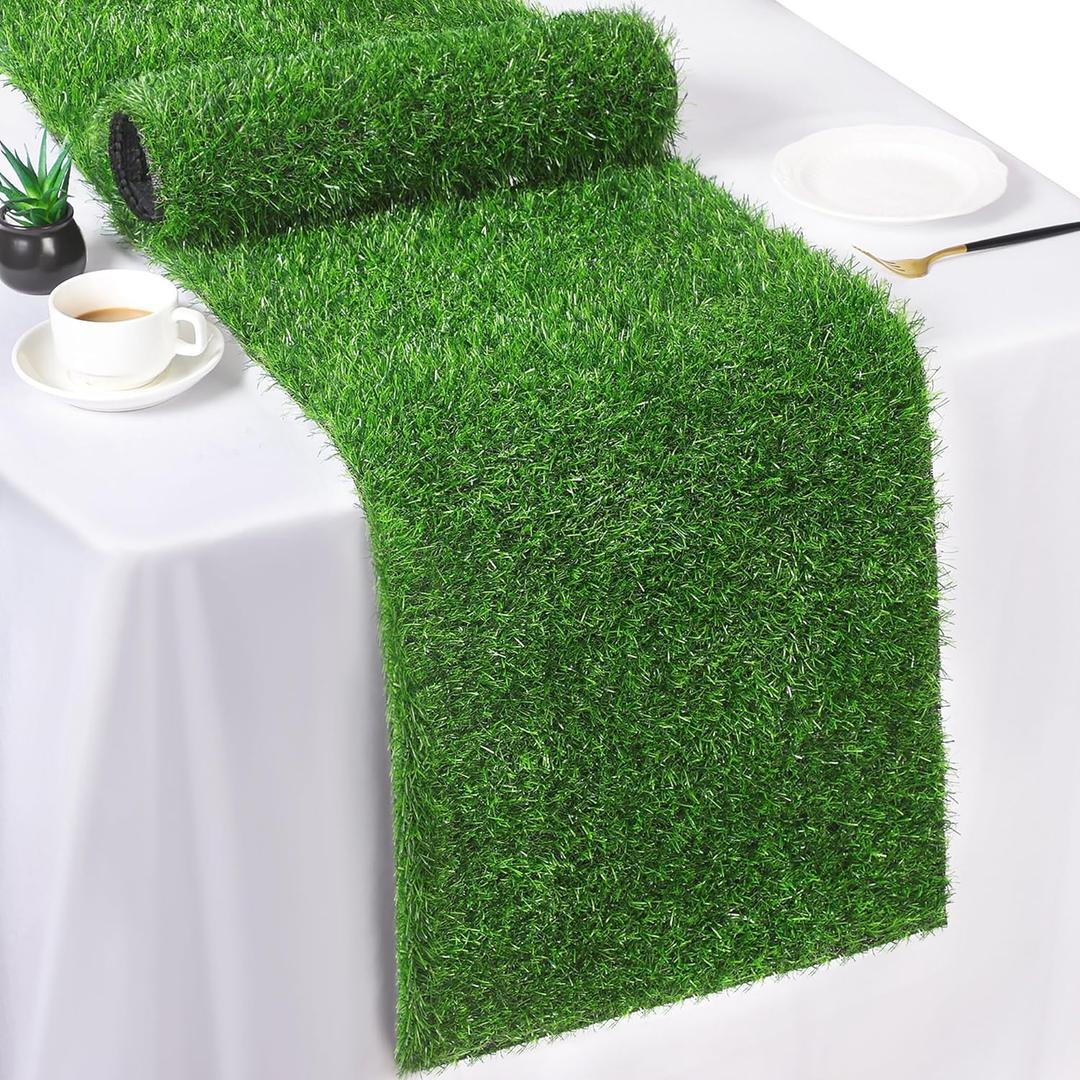 TURSTIN Artificial Grass Table Runners 12 x 36 Inch Green Grass Tabletop Synthetic Grass Carpet Rug Table Decorations for Spring Summer, Wedding, Birthday Party Decor