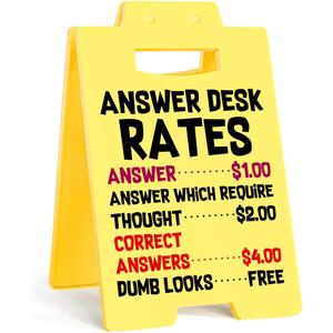 2 x Funny Office Decor Sign Answer Desk Rates Sign for Coworker Teammate Employee Boss Office Desk Cubicle Decor for Birthday Christmas 3.9 x 6.3 Inches Yellow