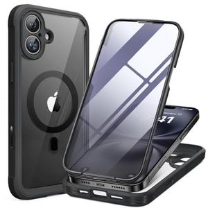 Miracase for iPhone 16 Case 6.1'', Full-Body Bumper Phone case with Built-in Full Glass Screen &Camera Control,No Gap,Compatible with MagSafe,Drop Proof 16 Cover,Black