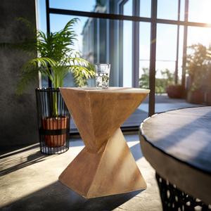 Weight Concrete Patio Side Table: Geometric End Tables for Living Room Decor - Outdoor Hand Drawn Square Accent Table - Wood Colored Small Coffee Table