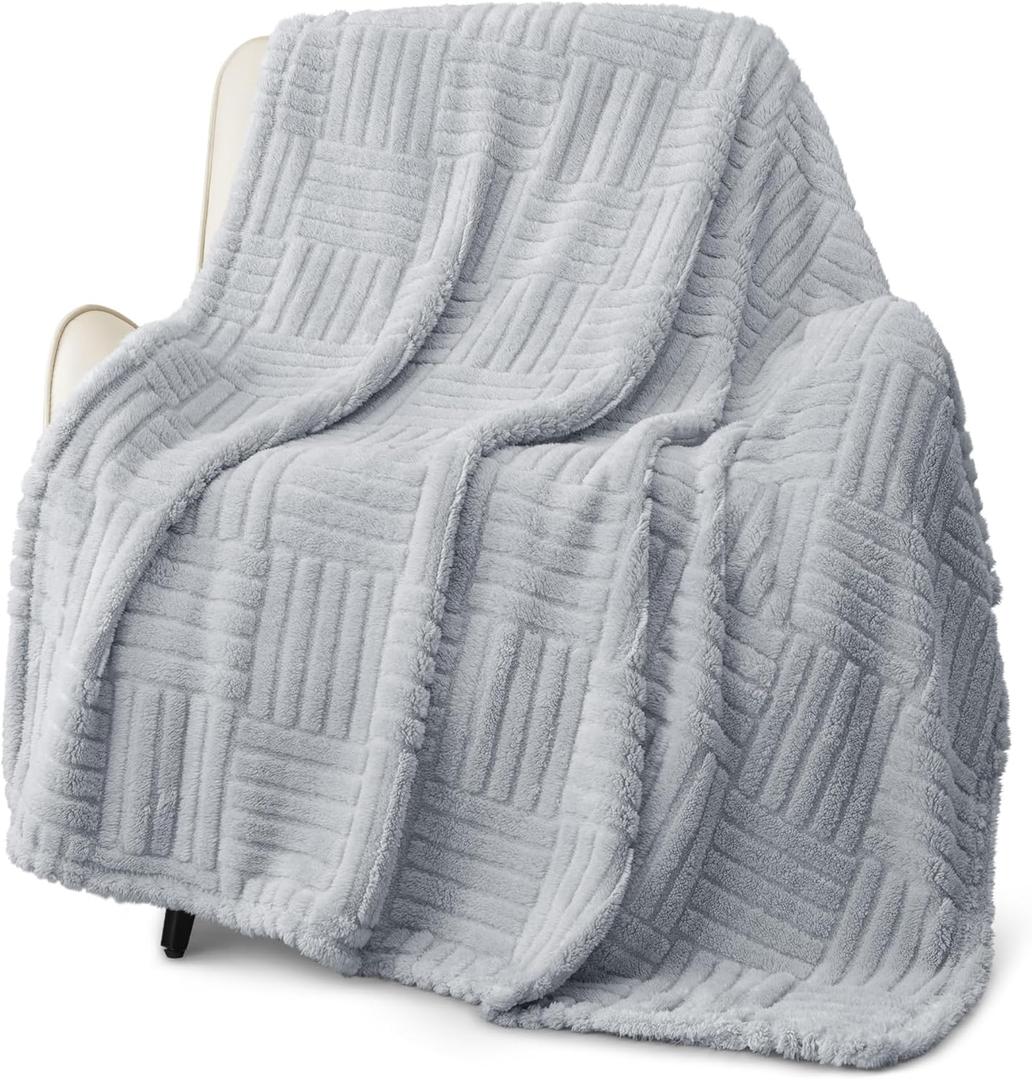 Whale Flotilla Lightweight Fleece Throw Blanket for Couch, Fuzzy Soft Blankets with Decorative Jacquard Pattern for Summer, Warm and Fluffy, 50x60 Inch, Light Grey