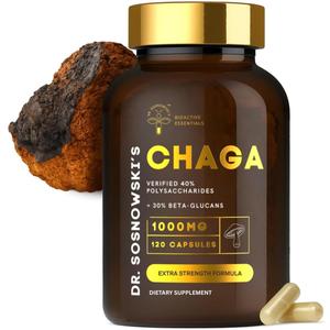 Dr Sosnowski's BioActive Chaga Mushroom Capsules | 1000mg High Strength Chaga Extract for Daily Support (120 Capsules)