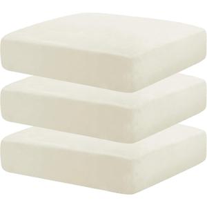 MAXIJIN Velvet Stretch Seat Cushion Covers Couch Cushion Cover for Individual Cushions Sofa Seat Cushion Slipcovers with Elastic Bottom (3 Piece XL Sofa Cushion Covers, Beige)
