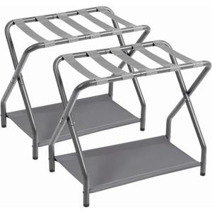 AMHANCIBLE Luggage Rack, Set of 2, Foldable Suitcase Stands for Guest Room, Metal Luggage Holder with Storage Shelf for Bedroom, Hotel, Easy Assemble, HLR02GY (Grey)