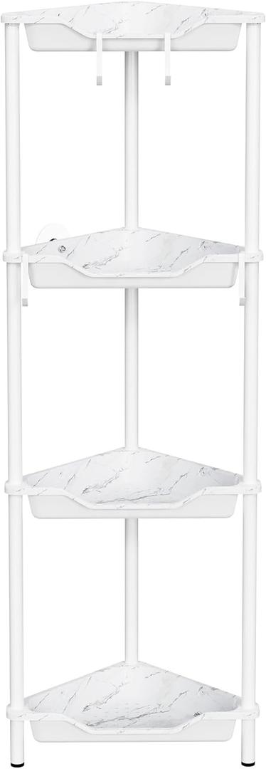 Orimade Rustproof 4 Tier Floor Standing Corner Shower Caddy Organizer, Plastic Metal Splicing Floor Corner Shelf Rack Storage Stands for Bathroom, Marble