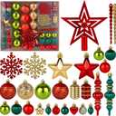 Christmas Tree Ornaments 78 Pack Christmas Tree Decorations Red and Green Gold Christmas Ball Shatterproof Hanging Tree Ornament Set Assorted Set with Hooks