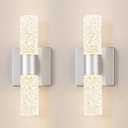 Brushed Nickel Wall Sconces Set of 2, LED Bathroom Vanity Light Fixtures, Hardwired Crystal Sconces Wall Lighting Over Mirror, LED Wall Mount Lights for Bedroom Hallway Indoor, 10W