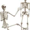 KANKUN 5 FT Halloween Skeleton, Full Body Stayable Movable Joints, Posable Hanging Skeletons for Halloween Decoration