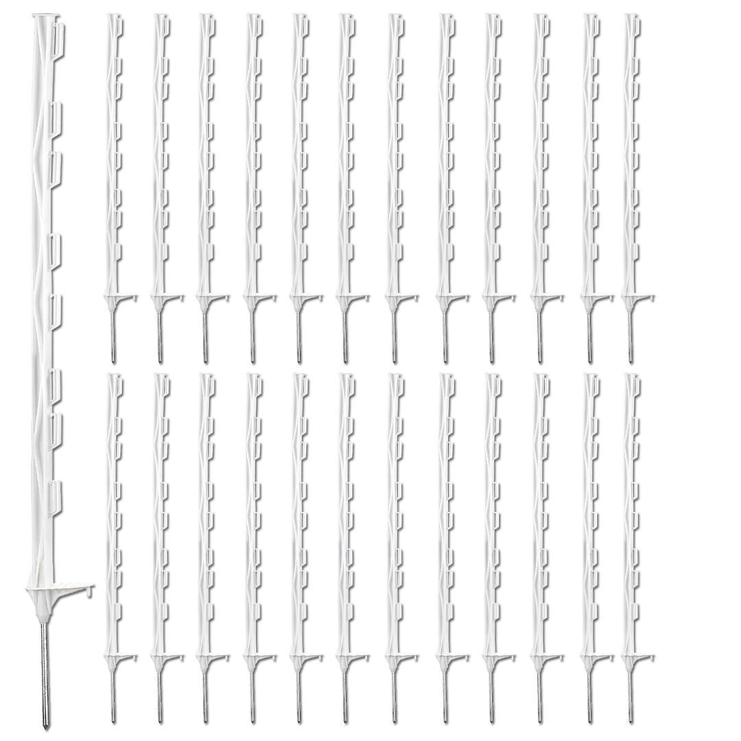 25 Pack Electric Fence Posts,48 Inch/4FT Step-in Plastic Posts for Farm and Garden,Temporary Sturdy Fencing System for Electric Fencing and Yard Protection, White