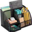 MaxGear Office Desk Organizer - 6 Compartment Pen Holder & Drawer, Metal Mesh Desktop Organizer with Non-Slip EVA Pad, Black Desk Caddy, 8.7" x 5.5" x 5"