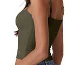 QINSEN Women's Double Lined Basic Tank Top Adjustable Spaghetti Straps Sleeveless Camisole Shirts (Green, XS)