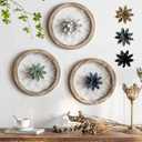 Paquesta 3 Piece Round Farmhouse Wall Decor with 6 Piece Interchangeable Flowers 12'' Medallion Wood & Metal Rustic Wall Art for Living Room Bedroom Kitchen Bathroom Dining Room Home Decorations (white wheel)
