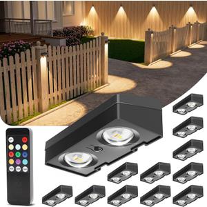 VOLISUN Solar Fence Lights with Remote Control, 50 Lumen LED Fence Lights Solar Powered, IP65 Waterproof, 10 RGB Color Long-Lasting Solar Lights for Backyard Garden Deck Patio Railing (12 Pack) Only 6