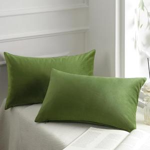 Phantoscope Pack of 2 Velvet Decorative Throw Pillow Covers Soft Solid Square Cushion Case for Couch Green 3x3x10 inch