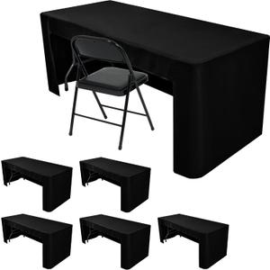 HolidayIdeas Black Open Back Fitted Rectangle Tableclothss for 8 Ft Table, 3-Sided Table Covers 96x30 Inch for Craft Fairs, Banquets, Trade Show Display, Black,6 Pcs