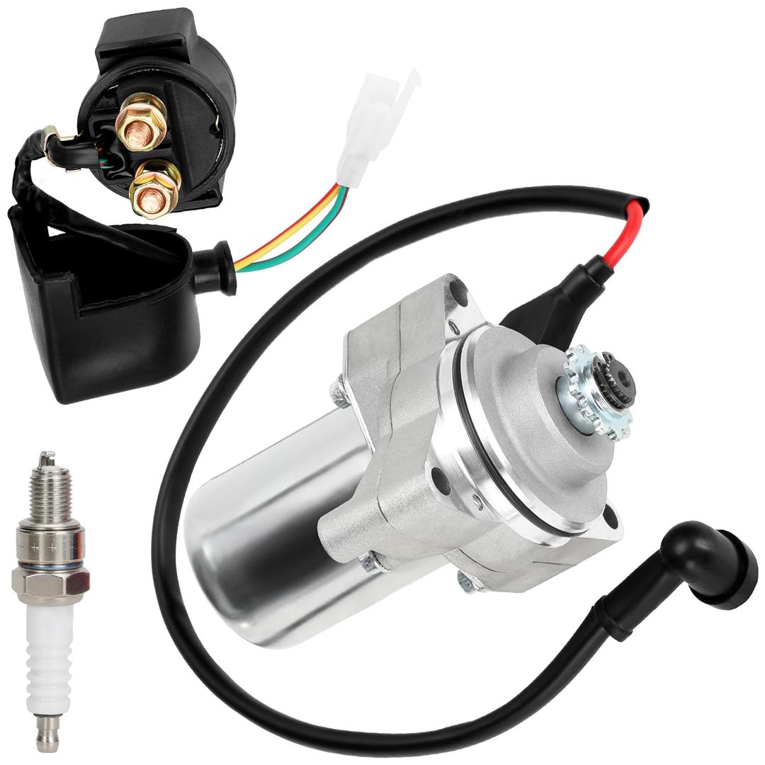 GREHUA 3 Bolt Starter Motor & Solenoid Relay Compatible with Tao tao Coolster 125cc 110cc 50cc Coleman Kazuma Baja Vitacci 4 Wheeler Quad Chinese ATV Parts Sandrail Roketa SSR Lifan Go Kart Pit Bike