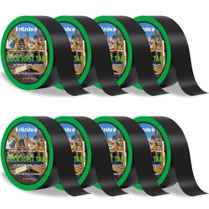 Joist Tape for Decking, 2" x 50' Butyl Deck Tape Waterproof Seal and Weather Resistance Self-Adhesive Flashing Tape,Anti-Corrosion for Wood Joists and Beams-Black (8 Roll)