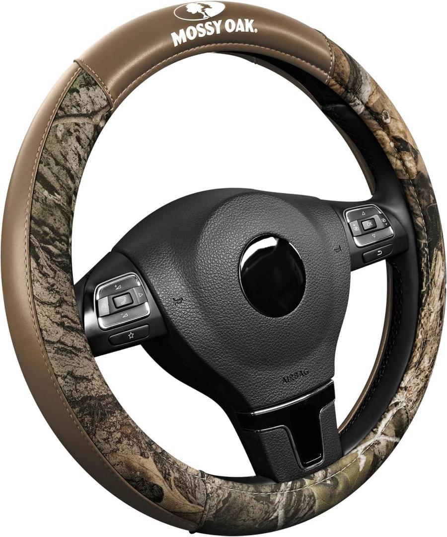 Mossy Oak Camo Steering Wheel Cover, Durable Grip Car Steering Cover, Universal Fit 14.5"15.5" - Made with Premium Beige PVC Leather and Cotton Fabric, Anti-Slip - Official Licensed Product