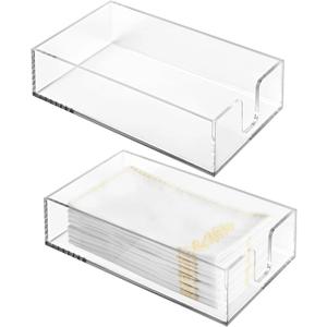 2 PCS Acrylic Napkin Holders, 8.7 x 5.1 x 2.4 Inches Clear Napkin Tray, Guest Napkin Organizer for Table, Bathroom Acrylic Paper Towel Holder, Transparent Napkin Holder for Kitchen and Dining Room