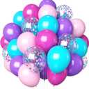 HILAVO Pink Purple Blue Balloons 60 Pcs Hot Pink Light Pink Teal Purple Latex Balloon Pastel Purple Teal Pink Confetti Balloons for Kids Magic Theme Mermaid Princess Birthday Baby Shower Party Decor