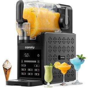 Canoly 2-in-1 Slushie & Soft Ice Cream Maker, 92oz Slushy Machine for Home, 6 Preset, Real-Time Temp Display, Auto-Clean, Frozen Margaritas Smoothie, Frappes, Milkshakes, Black
