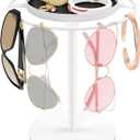LSK Metal Sunglasses Organizer, Glasses Holder Stand with Storgae Tray, Eyeglasses Holder with Anti-Slip Pads for Tabletop, Desk, Dresser, White