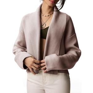 Saodimallsu Womens Cropped Cardigan Open Front Shawl 2025 Fall Trendy Long Sleeve Sweater Jacket (Large, Coffee)