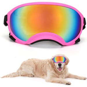Large Dog Sunglasses Dog Goggles Pet Glasses Pet Eyewear with Adjustable Strap,Glasses for Medium Large Dog Swimming Skating Glasses UV Proof Windproof Dustproof (Pink)