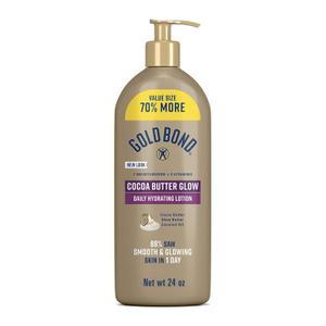 Gold Bond Cocoa Butter Glow Daily Hydrating Lotion with Shea Butter, Cocoa Butter & Coconut Oil, Exfoliating Moisturizer for Dry Skin, 24 oz. (24 Fl Oz (Pack of 1)