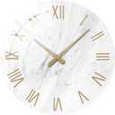 White Small Wall Clocks Battery Operated Marble Analog Clock for Bedroom 12 Inch Round Silent Wall Clock Modern