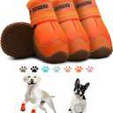 Hcpet Dog Shoes for Large Dogs, Breathable Dog Booties for Small Medium Dogs, Anti-Slip Dog Boots & Paw Protectors for Hot Pavement Winter Snow Hiking with Reflective Straps Orange Size 7 (Width 2.55 inch) for 63-78 lbs)