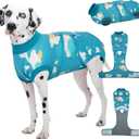 Kuoser Dog Recovery Suit for Female Male After Surgery, Printed Anti-Licking Dog Surgery Suit for Spay Neuter, Breathable Pet Bodysuit for Abdominal Wounds Skin Disease, Cone Alternative Onesie, XL (X-Large (Back: 20.1" - 24.8"; Weight: 42 - 75LB), Blue)