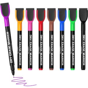 MaxGear Dry Erase Markers Ultra Fine Tip, Assorted Color Magnetic Dry Erase Markers with Eraser, 0.5 mm Ultra Fine Point Whiteboard Markers for Dry Erase Board, 8 Count