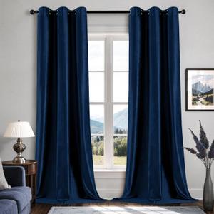 EMEMA Navy Blue Velvet Curtains 84 Inch Length 2 Panels Set, Elegant Blackout Curtains for Bedroom, Grommet Thermal Insulated Soundproof Room Darkening Window Drapes for Living Room W42 x L84