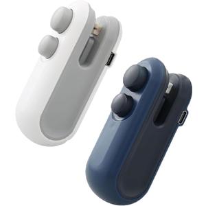 2Pcs Mini Bag Sealer with Cutter and Magnet,Rechargeable Mini Bag Sealer and Cutter,Household Hand Pressure Portable Snack Plastic Heat Sealing Machine for Snacks,Food Freshness Storage (White+Blue)