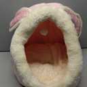 Lcybem Cat Beds for Indoor Cats - Rabbit-Shaped Cat Cave Bed with Hanging Toy,Super Soft Calming cat Tent for Kitten&Puppy,Small Dog,Warm Plush&Machine Washable&Removable Cotton Pad (Pink L)