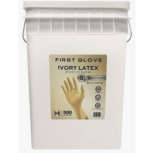 First Glove LATEX 8 Mil Bucket Fully Textured Ivory Gloves - Heavy Duty Gloves for Industrial & Automotive Work 500ct