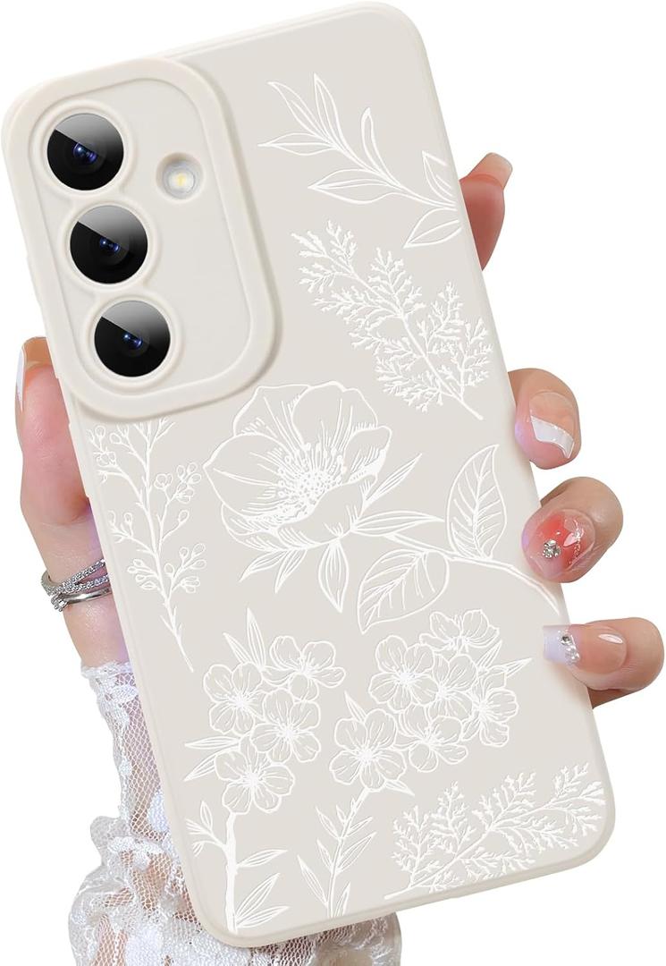 OOK Galaxy S25 Plus Case Cute Flower Floral Design for Girls Women Soft TPU Camera Lens Protective Phone Cover Designed for Samsung Galaxy S25 Plus White