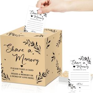 Pajean 50 Pcs Share a Memory Cards for Collections of Life, Memory Cards Box for Guest Ideas Funeral Graduation Wedding Bridal Shower Birthday Anniversary Retirement (Light Beige,Trendy)
