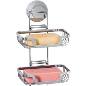 TAILI Double Layer Soap Holder, Drill-Free Bar Soap Dish Tray Suction Cup, Draining for Shower Wall, Bath Storage, Rustproof Stainless Steel Sponge Holder for Tub, Kitchen, Silver (5.7" * 10.1")