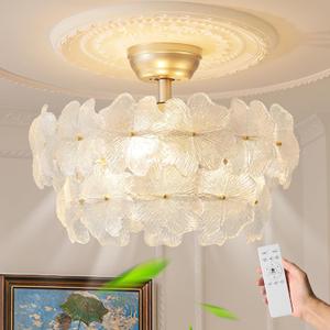 Flower Fandelier Ceiling Fan with Light 20 Inch Gold Crystal Modern Chandelier Fan Ceiling Fan with Light Remote Control 6 Speeds for Girl's Bedroom,Nursery,Living Room