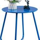 HollyHOME Round Metal Side Table, Rust-Resistant Patio Small Plant Stand, Outdoor 17.32'' Portable End Table for Balconies, Gardens, Living Rooms and Bedrooms, Deep SkyBlue