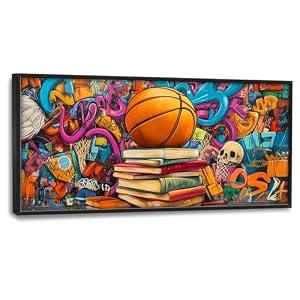 Banksy Basketball Book Large Wall Art for Living Room Abstract Graffiti Sports Framed Canvas Decor Street Prints Painting Pictures Extra Large Artwork for Gym Bedroom Home Office Classroom 30"x60"