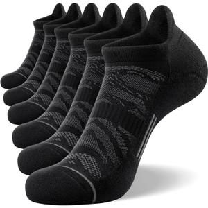 FITRELL 6 Pack Men's Ankle Running Socks Low Cut Cushioned Athletic Sports Socks 7-9/9-12/12-15 (Black)