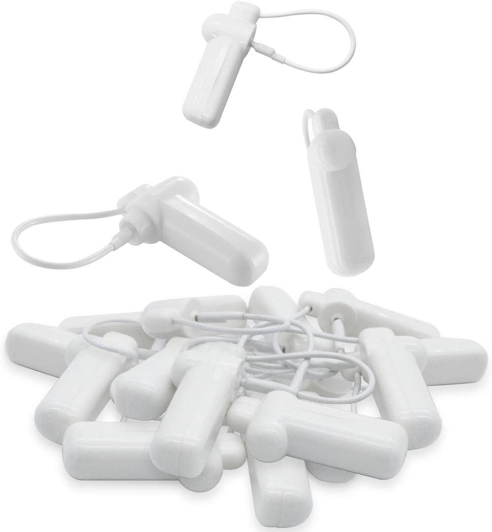 Security Tags with Lanyard, 100pcs Hard Tags Reusable Clothing Tag with String Compatible with 58khz EAS Checkpoint Security System (White)