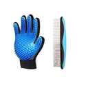 Deshedding Glove & Detangling Comb Set for Dogs Cats - Grooming Brush for Shedding, Bathing, Bonding, Small Animals & Horses - Right Hand Use (Blue)