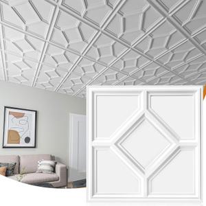 WOWSTAR 12-Pack 24"x24" Drop Ceiling Tiles, 3D Decorative Glue Up Ceiling Tiles, White