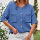 BTFBM Short Sleeve Cardigans for Women Button Up Sweaters Y2k Spring Summer 2025 Crew Neck Business Casual Work Clothes